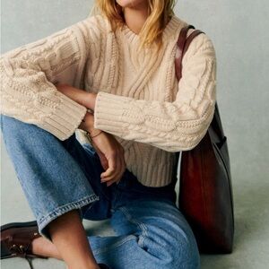 Sezane Cream Cable Knit Evan Sweater